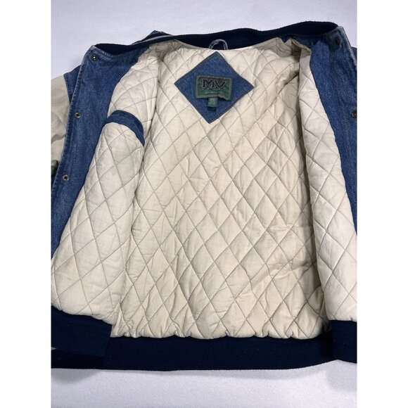Vtg MV Sport Denim Varsity Jacket XXL Quilt Lined Bomber 90s Made in Hong Kong - Picture 10 of 13